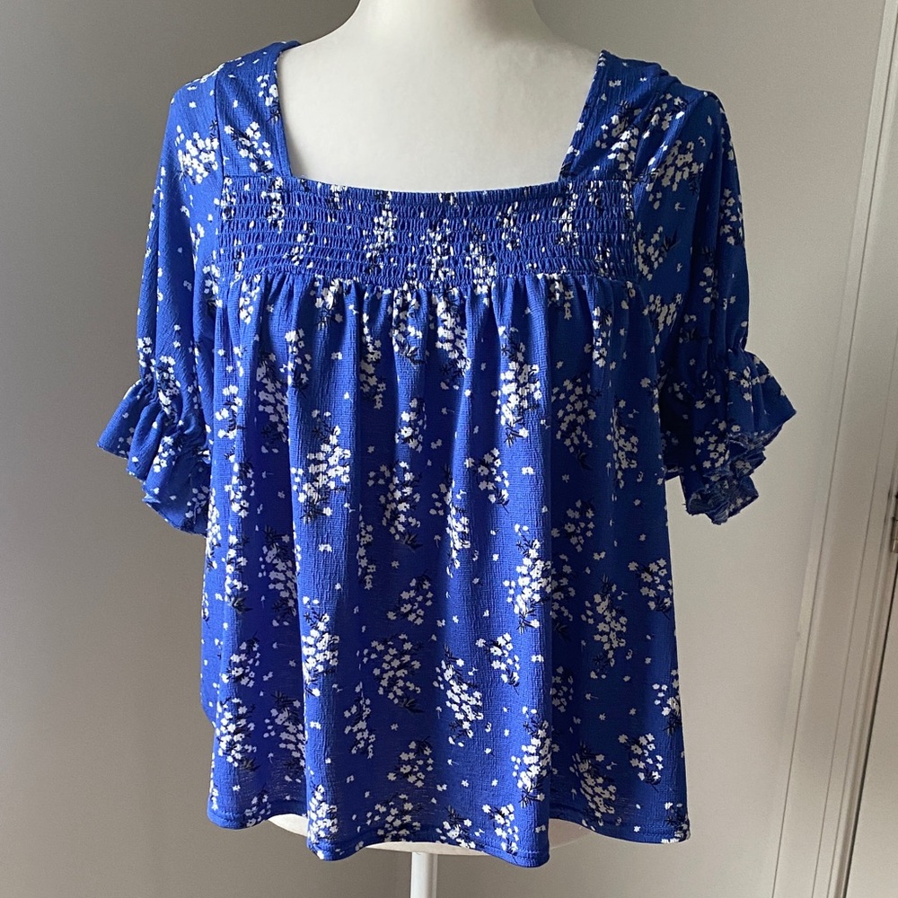MELLODAY Blue Floral Blouse